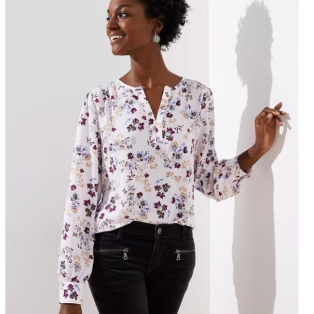 LOFT Garden Keyhole Blouse Creole Pink
